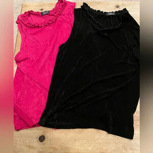 2 Black & Fuschia Ruffled Vintage dressy cocktail size 1x Petite travel-wear
